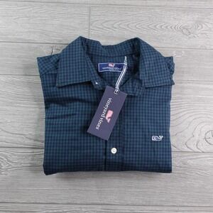 NEW Vineyard Vines Gingham Twill Shirt Men's Small Green Whale Logo Stretch NWT